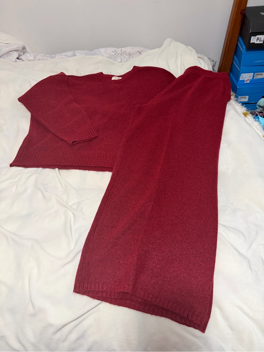 State of Day Women's Burgundy Knit Sweater Set 2 Piece Cozy Size L